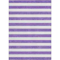 Photo of 3' X 5' Purple and White Striped Washable Non Skid Indoor Outdoor Area Rug