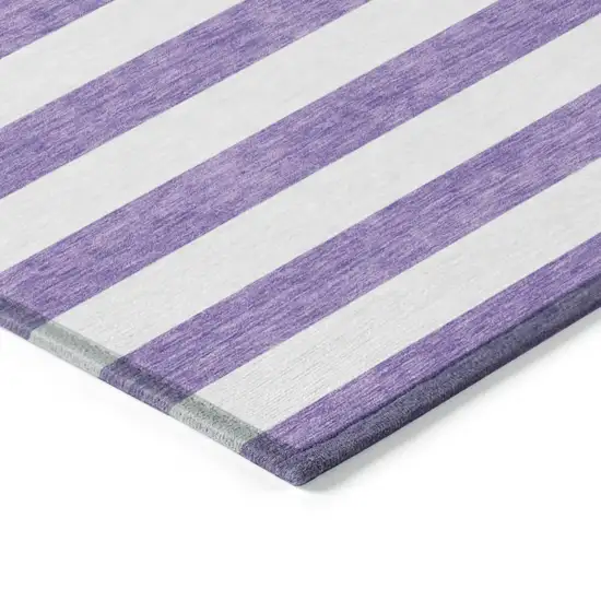 Purple and White Striped Washable Non Skid Indoor Outdoor Area Rug Photo 7