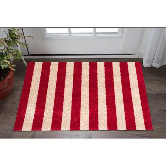 Red And Sand Striped Tufted Washable Non Skid Area Rug Photo 1