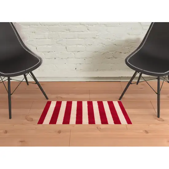 2' X 3' Red And Sand Striped Tufted Washable Non Skid Area Rug Photo 2