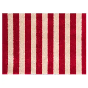 Photo of 2' X 3' Red And Sand Striped Tufted Washable Non Skid Area Rug