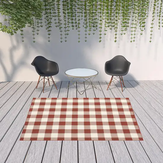 6' X 9' Red Geometric Stain Resistant Indoor Outdoor Area Rug Photo 2