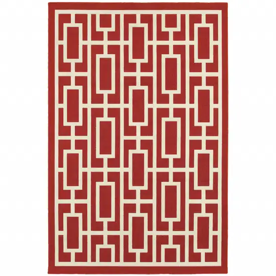 9' X 13' Red Geometric Stain Resistant Indoor Outdoor Area Rug Photo 1