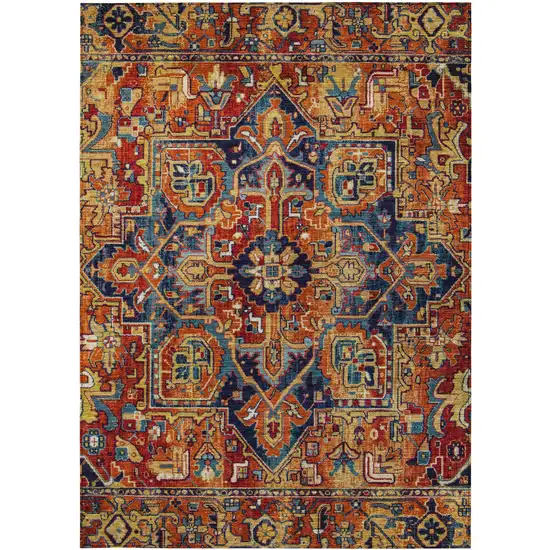 3' X 4' Red Orange and Blue Oriental Washable Non Skid Indoor Outdoor Area Rug Photo 5