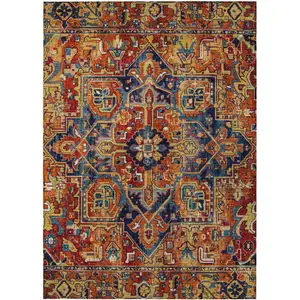 Photo of 3' X 4' Red Orange and Blue Oriental Washable Non Skid Indoor Outdoor Area Rug