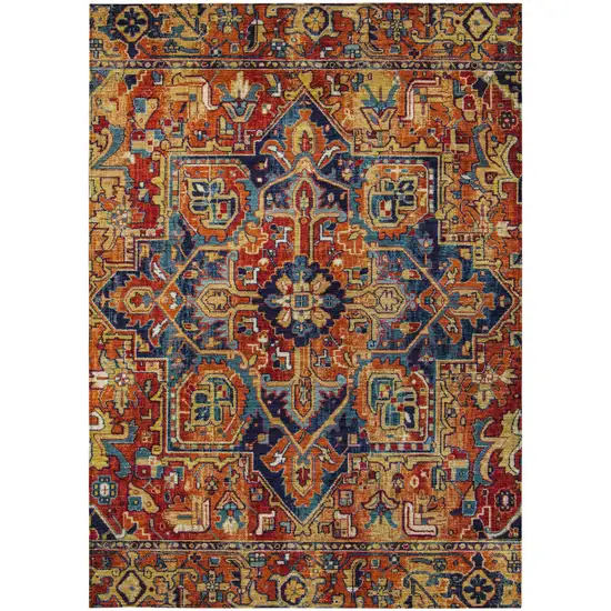 3' X 4' Red Orange and Blue Oriental Washable Non Skid Indoor Outdoor Area Rug Photo 5