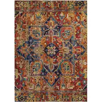 Photo of 3' X 5' Red Orange and Blue Oriental Washable Non Skid Indoor Outdoor Area Rug