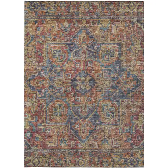 3' X 4' Red Orange and Blue Oriental Washable Non Skid Indoor Outdoor Area Rug Photo 4