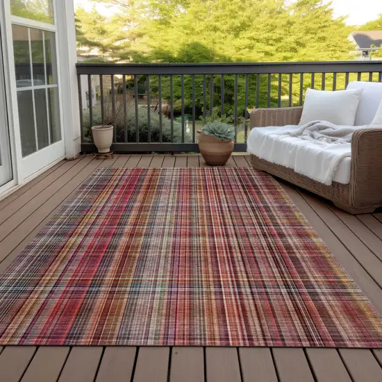 3' X 4' Red Plaid Washable Non Skid Indoor Outdoor Area Rug Photo 8