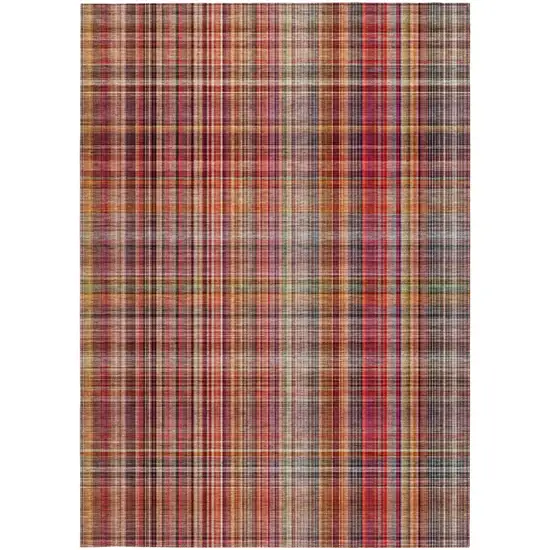 Red Plaid Washable Non Skid Indoor Outdoor Area Rug Photo 4