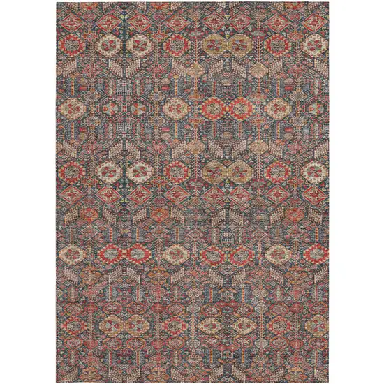 3' X 4' Red and Dark Blue Floral Washable Non Skid Indoor Outdoor Area Rug Photo 5