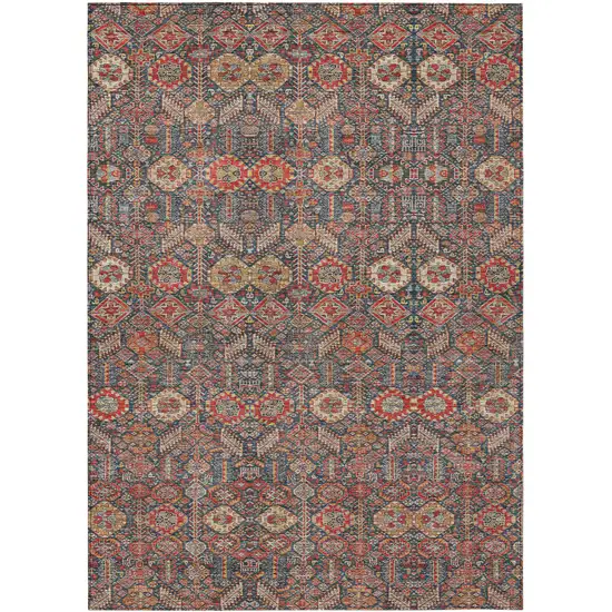 3' X 4' Red and Dark Blue Floral Washable Non Skid Indoor Outdoor Area Rug Photo 2