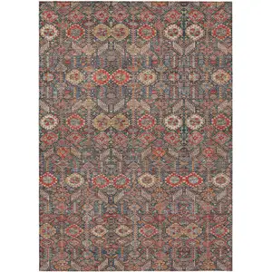 Photo of 3' X 5' Red and Dark Blue Floral Washable Non Skid Indoor Outdoor Area Rug