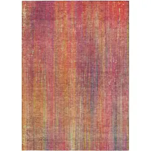 Photo of 3' X 4' Red and Orange Striped Washable Non Skid Indoor Outdoor Area Rug