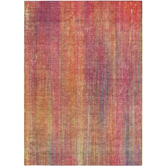 3' X 4' Red and Orange Striped Washable Non Skid Indoor Outdoor Area Rug Photo 4