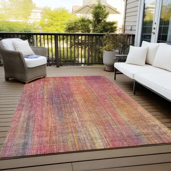 3' X 4' Red and Orange Striped Washable Non Skid Indoor Outdoor Area Rug Photo 8