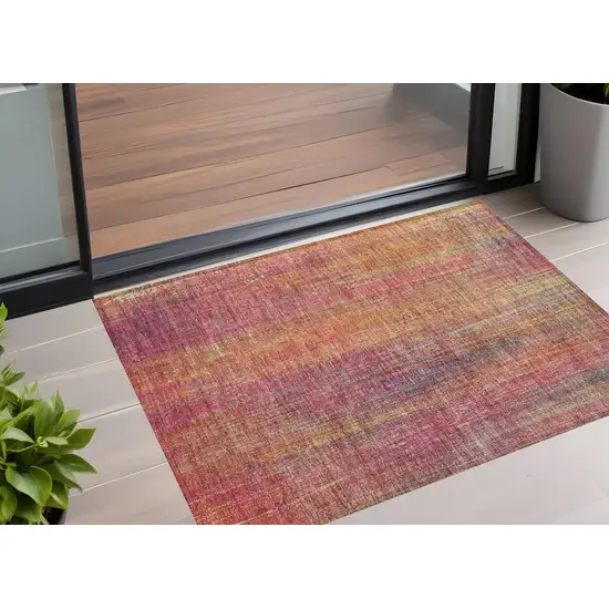 Red and Orange Striped Washable Non Skid Indoor Outdoor Area Rug Photo 1