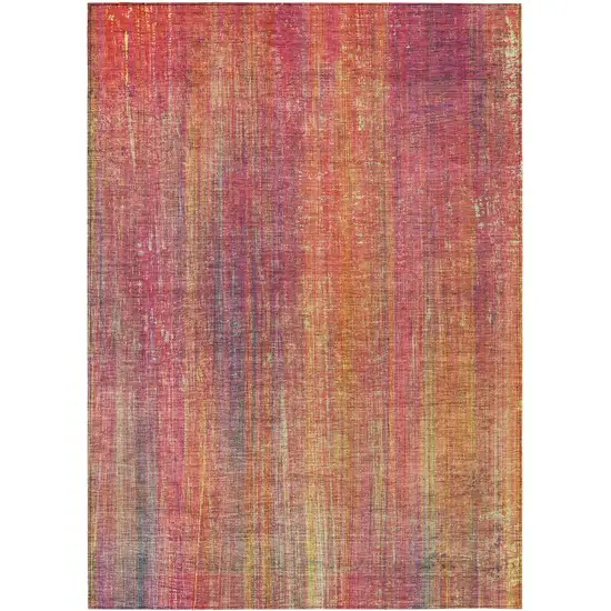 3' X 5' Red and Orange Striped Washable Non Skid Indoor Outdoor Area Rug Photo 2