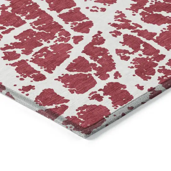 3' X 4' Red and White Abstract Washable Non Skid Indoor Outdoor Area Rug Photo 6