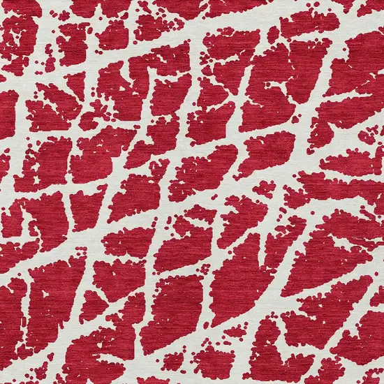 3' X 4' Red and White Abstract Washable Non Skid Indoor Outdoor Area Rug Photo 7