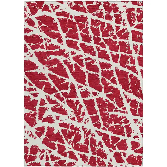 3' X 4' Red and White Abstract Washable Non Skid Indoor Outdoor Area Rug Photo 4