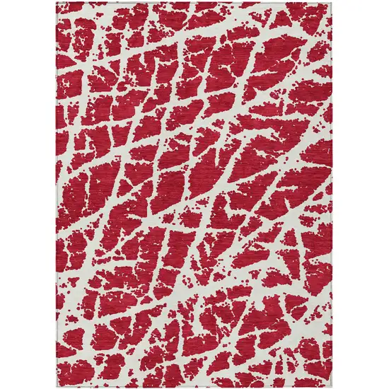 3' X 4' Red and White Abstract Washable Non Skid Indoor Outdoor Area Rug Photo 2