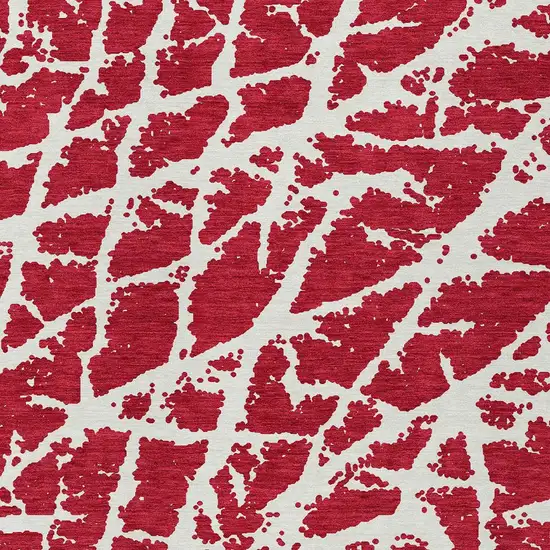 3' X 5' Red and White Abstract Washable Non Skid Indoor Outdoor Area Rug Photo 7