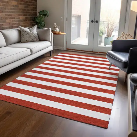 3' X 4' Red and White Striped Washable Non Skid Indoor Outdoor Area Rug Photo 9