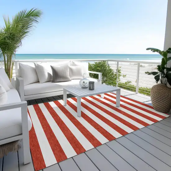 3' X 4' Red and White Striped Washable Non Skid Indoor Outdoor Area Rug Photo 8