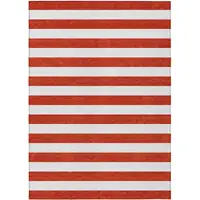 Photo of 3' X 4' Red and White Striped Washable Non Skid Indoor Outdoor Area Rug