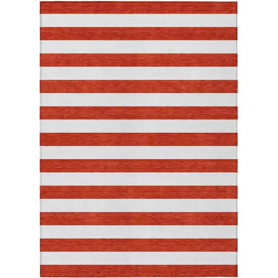 3' X 4' Red and White Striped Washable Non Skid Indoor Outdoor Area Rug Photo 2