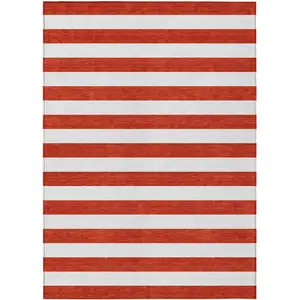 Photo of 3' X 4' Red and White Striped Washable Non Skid Indoor Outdoor Area Rug