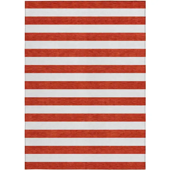 3' X 4' Red and White Striped Washable Non Skid Indoor Outdoor Area Rug Photo 4