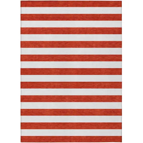 Red and White Striped Washable Non Skid Indoor Outdoor Area Rug Photo 2