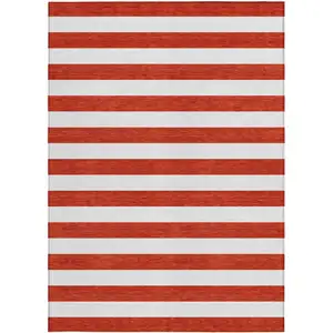 Photo of 3' X 5' Red and White Striped Washable Non Skid Indoor Outdoor Area Rug