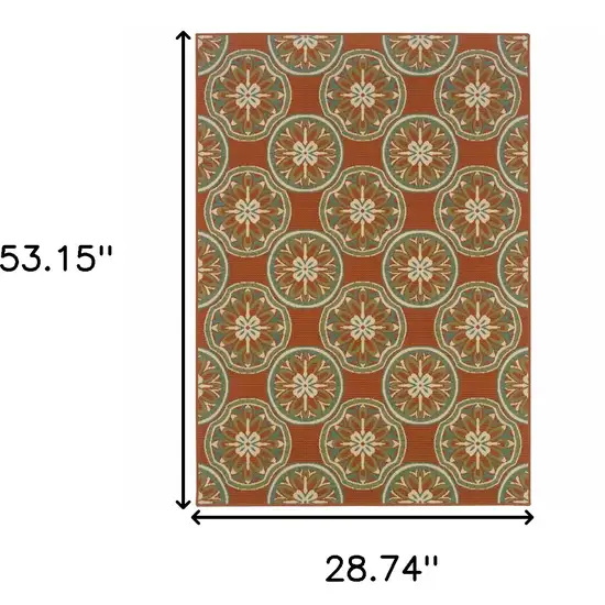 3' X 5' Rust Floral Stain Resistant Indoor Outdoor Area Rug Photo 5