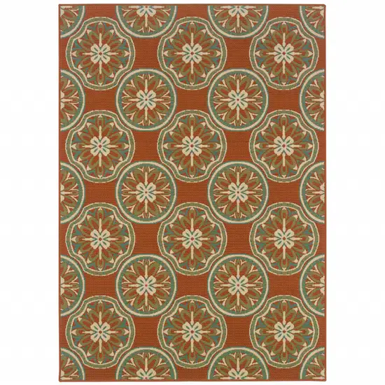 3' X 5' Rust Floral Stain Resistant Indoor Outdoor Area Rug Photo 1