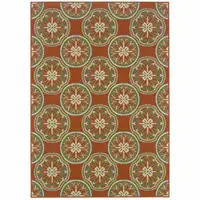 Photo of 6' X 9' Rust Floral Stain Resistant Indoor Outdoor Area Rug