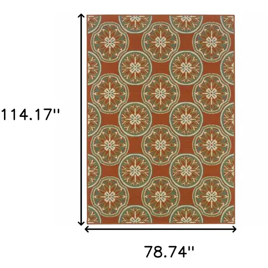 6' X 9' Rust Floral Stain Resistant Indoor Outdoor Area Rug Photo 5