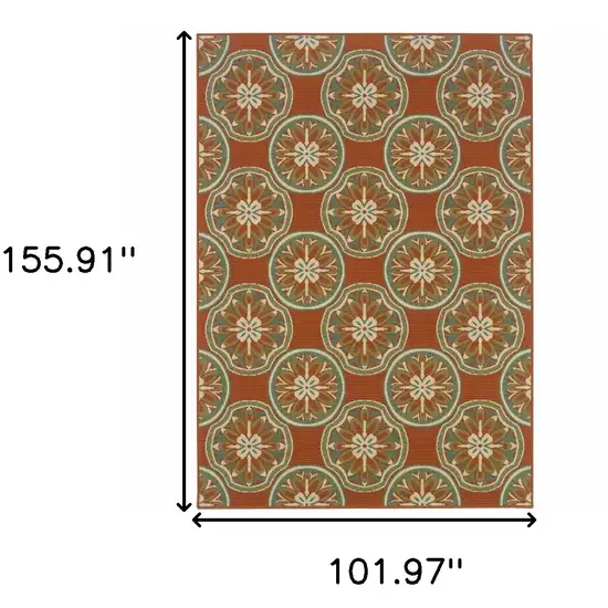 9' X 13' Rust Floral Stain Resistant Indoor Outdoor Area Rug Photo 5