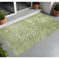 Photo of 3' X 4' Sage Abstract Washable Non Skid Indoor Outdoor Area Rug