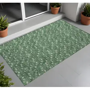 Photo of 3' X 4' Sage Geometric Washable Non Skid Indoor Outdoor Area Rug