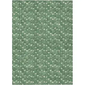 Photo of 3' X 5' Sage Geometric Washable Non Skid Indoor Outdoor Area Rug