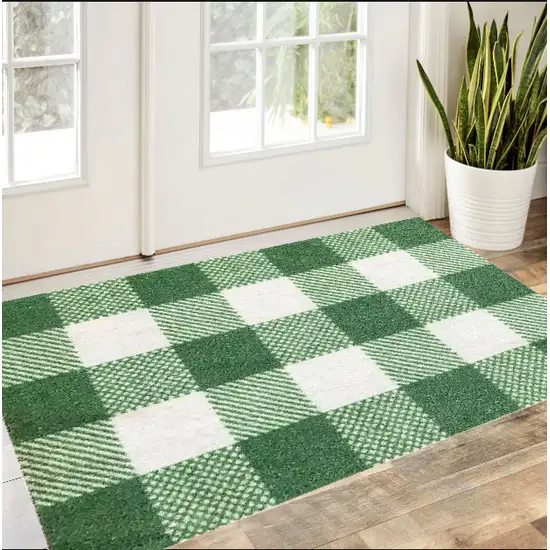 Sage Green And White Plaid Tufted Washable Non Skid Area Rug Photo 1