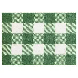 Photo of 2' X 3' Sage Green And White Plaid Tufted Washable Non Skid Area Rug