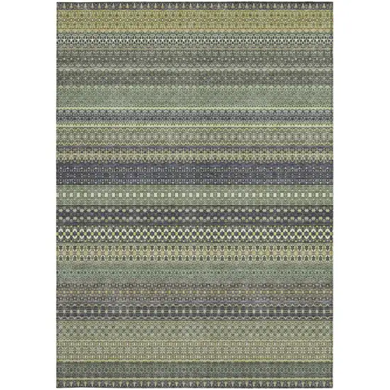 3' X 4' Sage Striped Washable Non Skid Indoor Outdoor Area Rug Photo 5