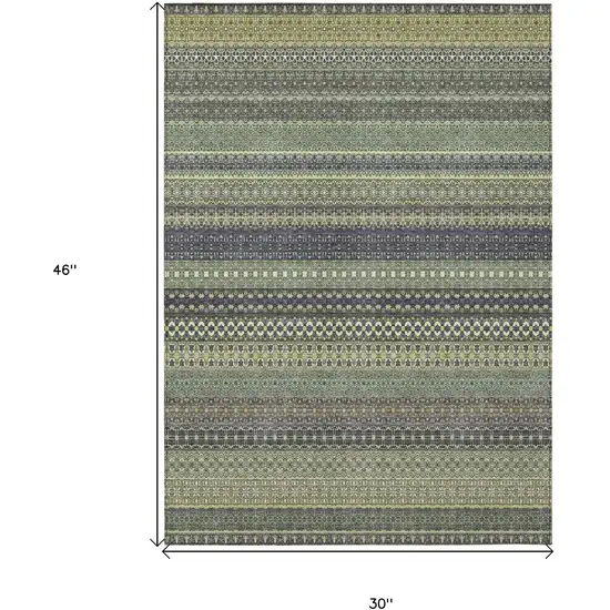 3' X 4' Sage Striped Washable Non Skid Indoor Outdoor Area Rug Photo 3