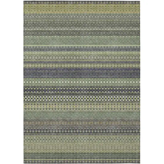 3' X 5' Sage Striped Washable Non Skid Indoor Outdoor Area Rug Photo 1