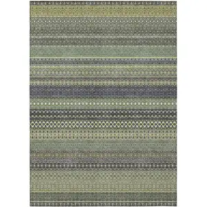 Photo of 3' X 5' Sage Striped Washable Non Skid Indoor Outdoor Area Rug