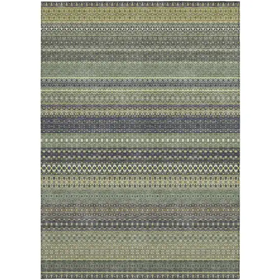 3' X 5' Sage Striped Washable Non Skid Indoor Outdoor Area Rug Photo 5